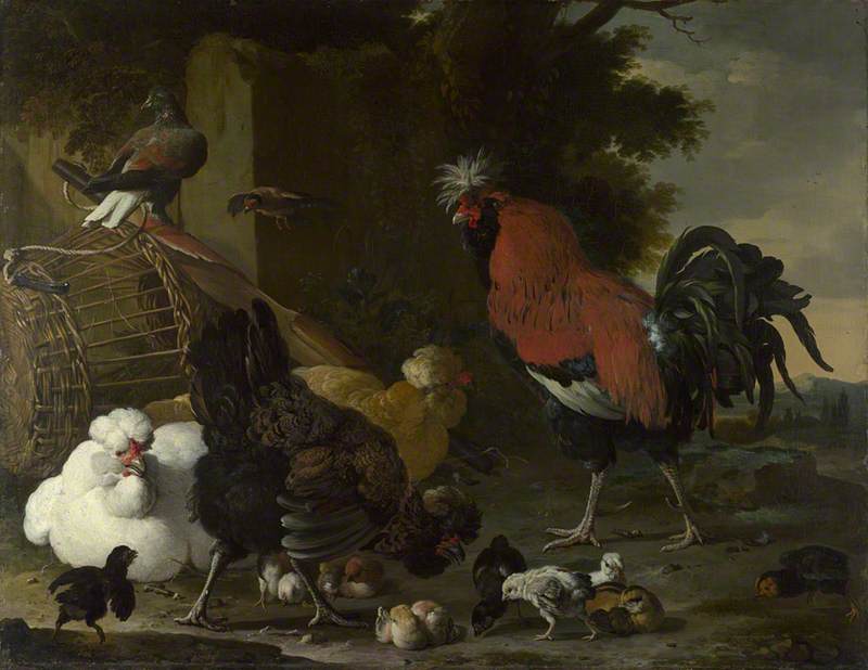 Петух, курица и цыплята Melchior de Hondecoeter 
